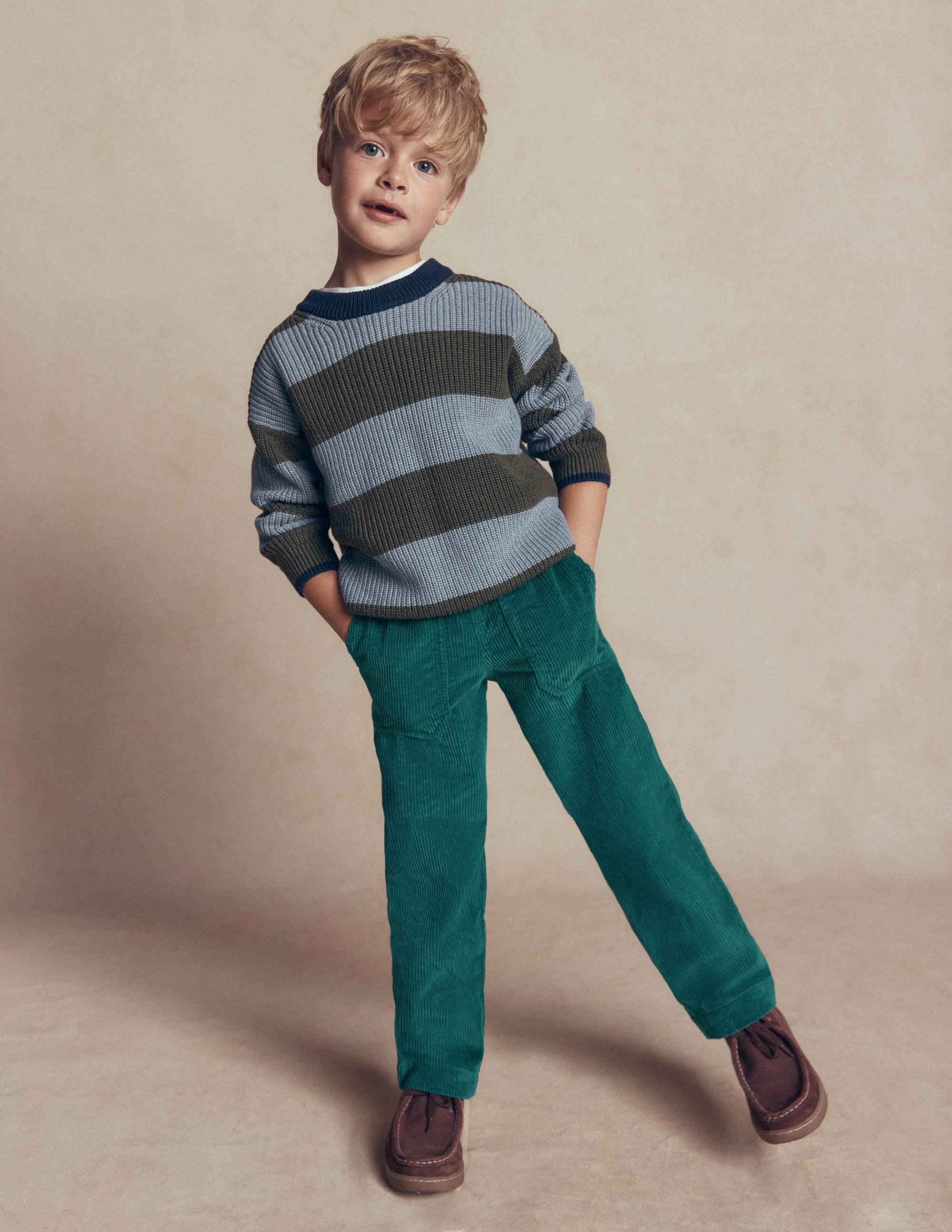 Pull-on Cord Trousers-MALLARD GREEN - Image 1