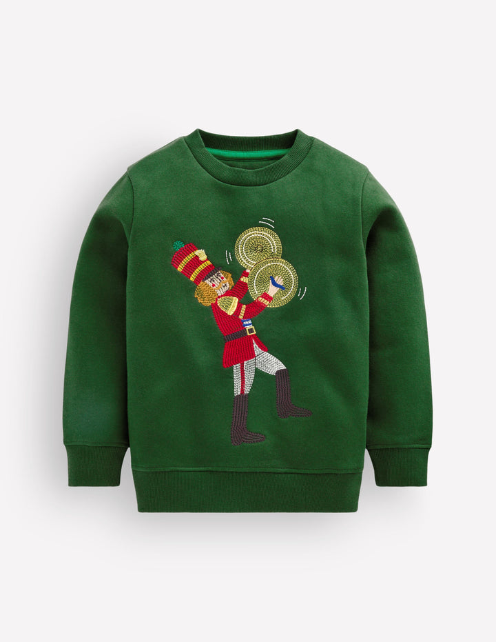Sweatshirt mit Applikation-Grün Nussknacker Marschierender Musikant