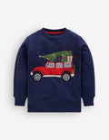 Sweatshirt mit Applikation-Schuluniform-Marineblau, Weihnachtsauto