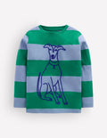 Gestreiftes Langarmshirt mit Ziernaht-Hund