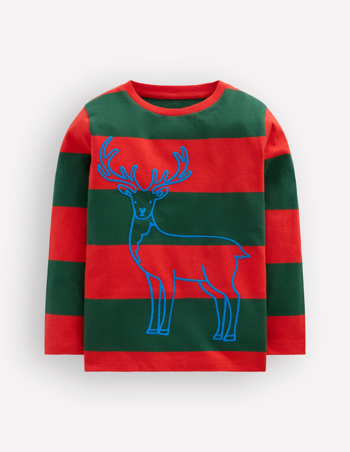 Gestreiftes Langarmshirt mit Ziernaht-Rentier - Image 1