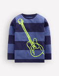 Striped Stitch Detail T-Shirt-Blue Stripe, Guitar