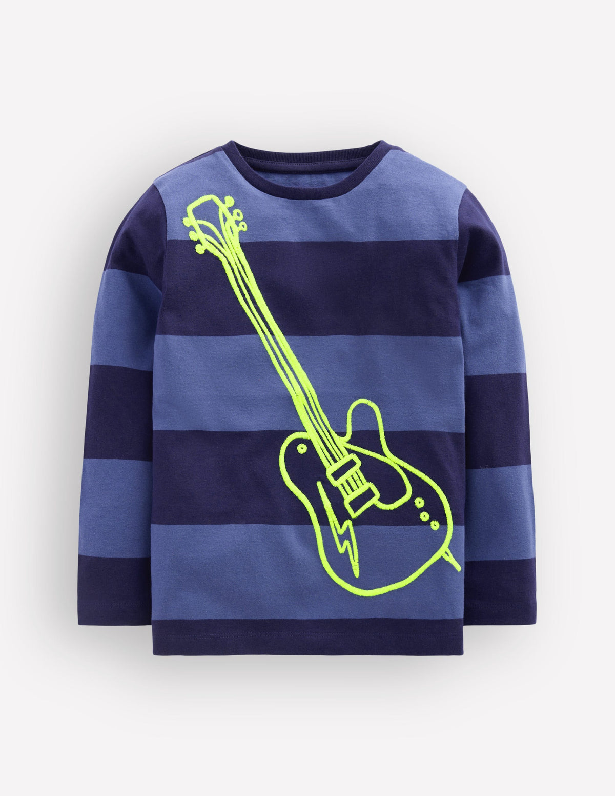 Striped Stitch Detail T-Shirt-Blue Stripe, Guitar-1