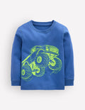 Langarmshirt mit neonfarbenem Superstitch-Design-Blauhäher Monstertruck