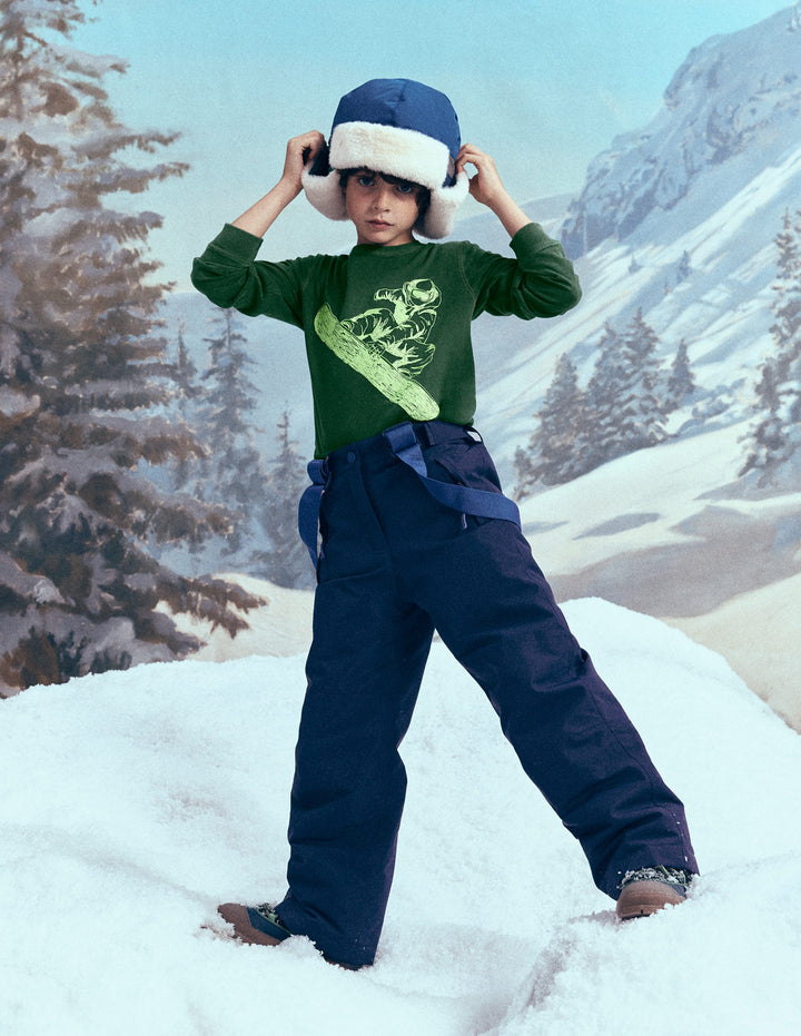 Langarmshirt mit neonfarbenem Superstitch-Design-Jägergrün Snowboard