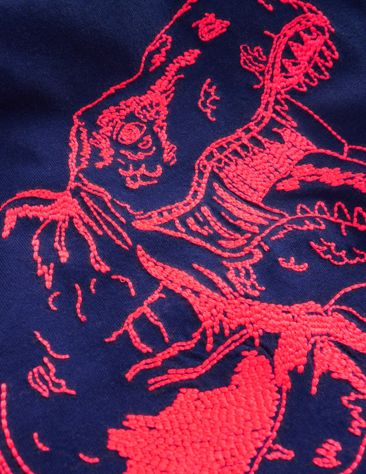 Langarmshirt mit neonfarbenem Superstitch-Design-Schuluniform-Marineblau Dino - Image 3