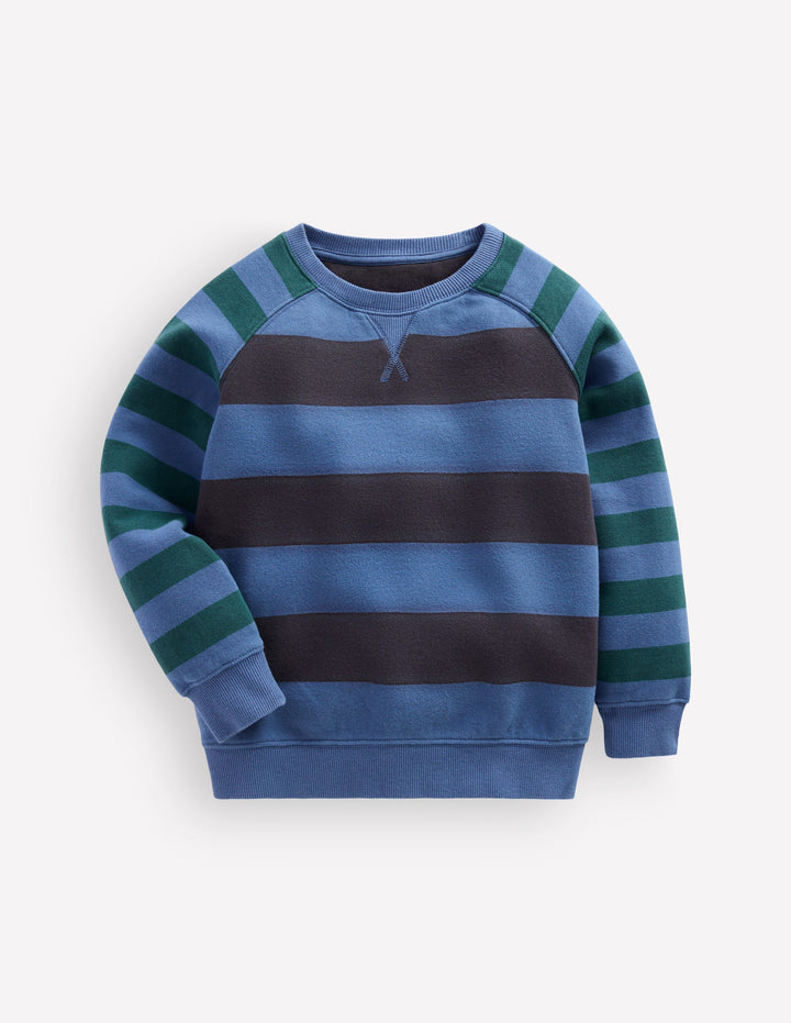 Raglanpullover mit Color Blocking-Blau Streifen