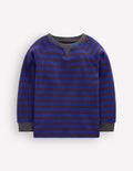 Gemütlicher, texturierter Raglanpullover-Leuchtendes Blau/Schokoladenbraun