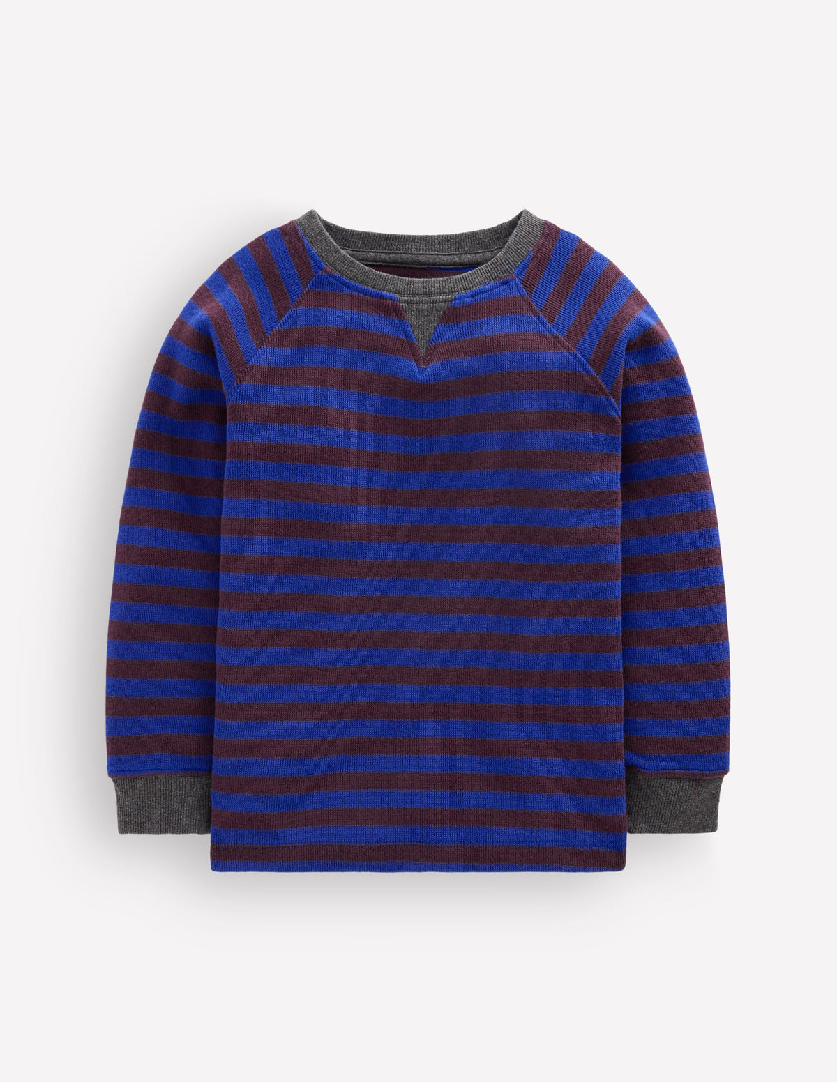 Gemütlicher, texturierter Raglanpullover-Leuchtendes Blau/Schokoladenbraun-1