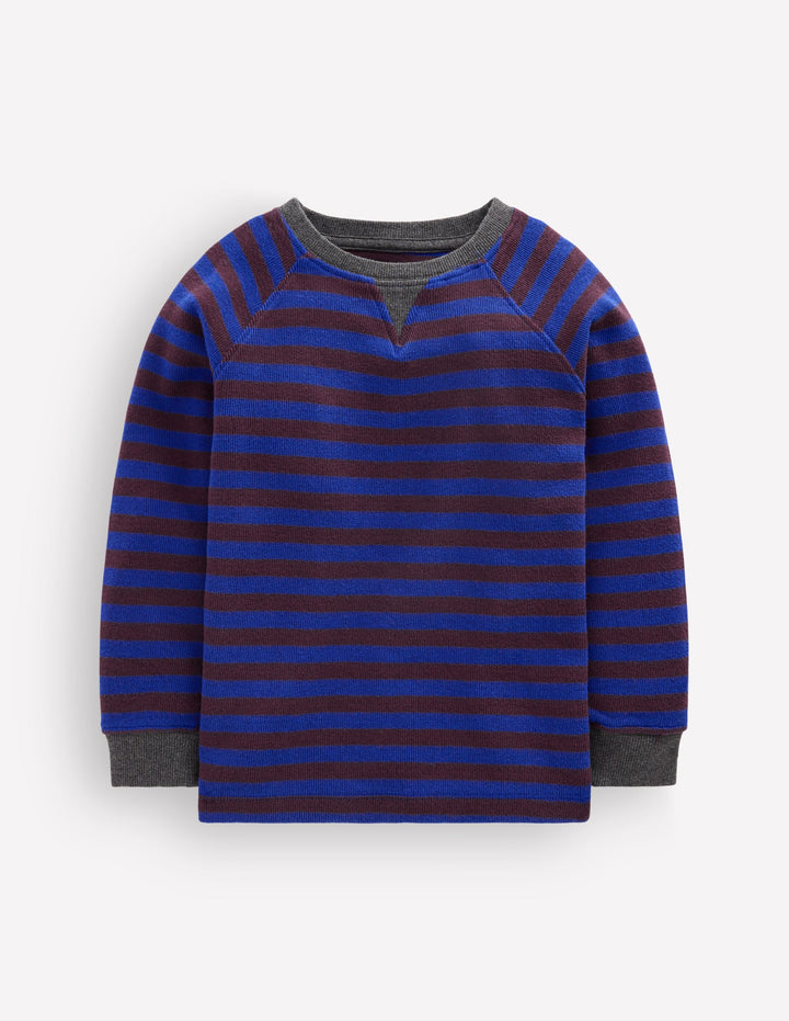 Gemütlicher, texturierter Raglanpullover-Leuchtendes Blau/Schokoladenbraun