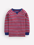 Gemütlicher, texturierter Raglanpullover-Französischer Denim/Edelsteinrot