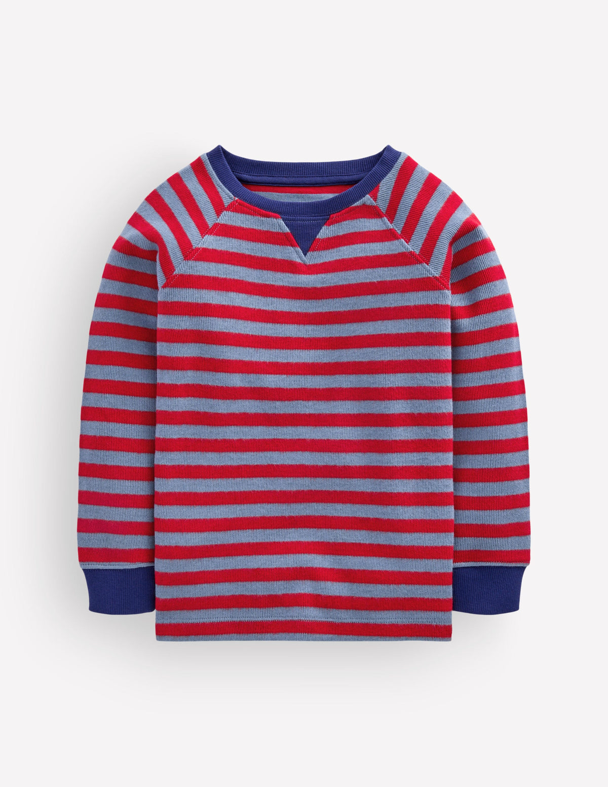 Gemütlicher, texturierter Raglanpullover-Französischer Denim/Edelsteinrot-1