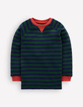 Gemütlicher, texturierter Raglanpullover-Waldgrün/Schuluniform-Marineblau