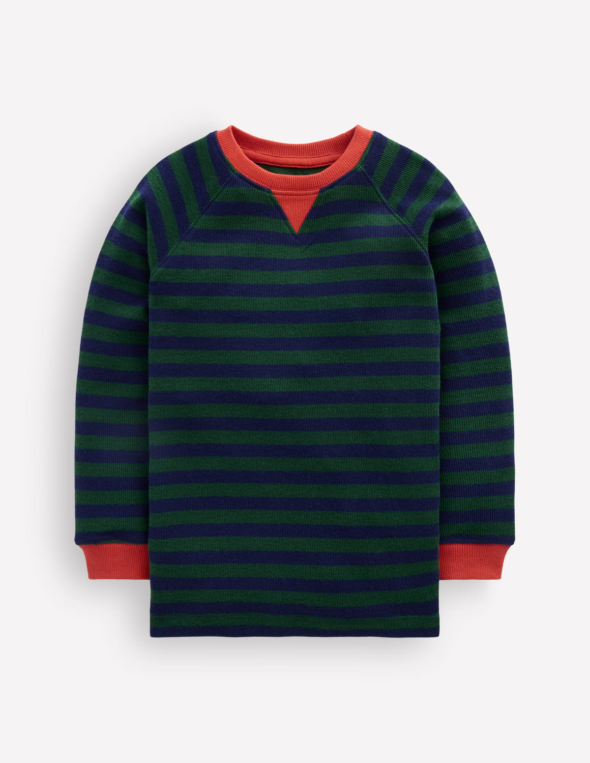 Gemütlicher, texturierter Raglanpullover-Waldgrün/Schuluniform-Marineblau-1