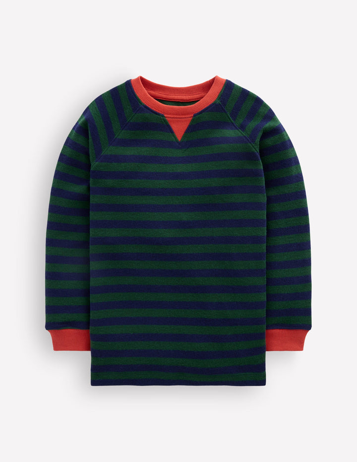 T-shirt texturé cosy-Vert forêt/bleu marine universitaire