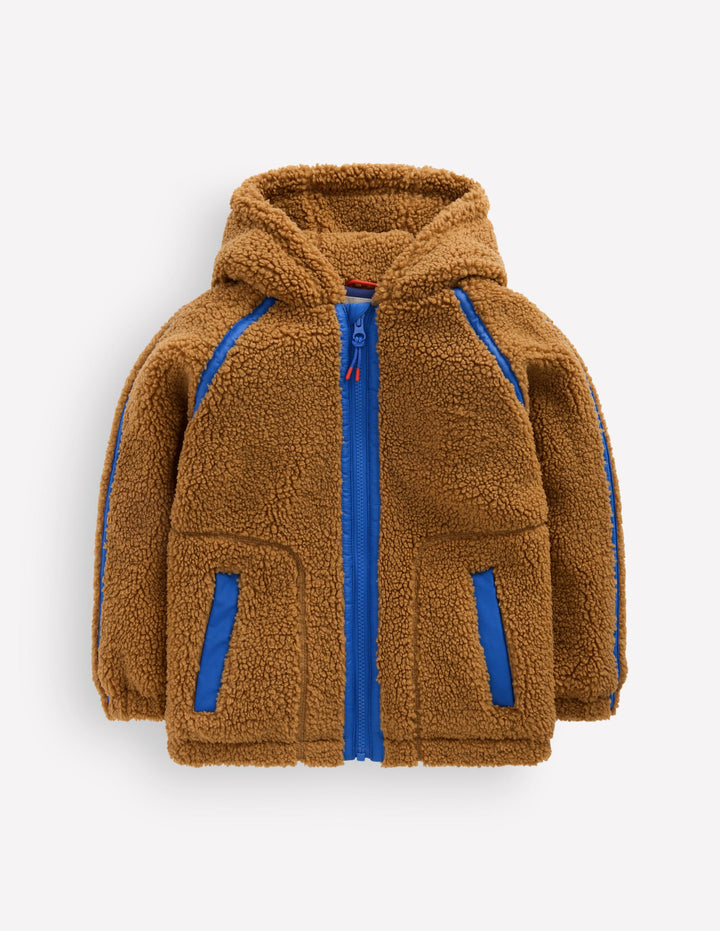 Kuschelige Teddyfell-Kapuzenjacke-Braun Teddyfell