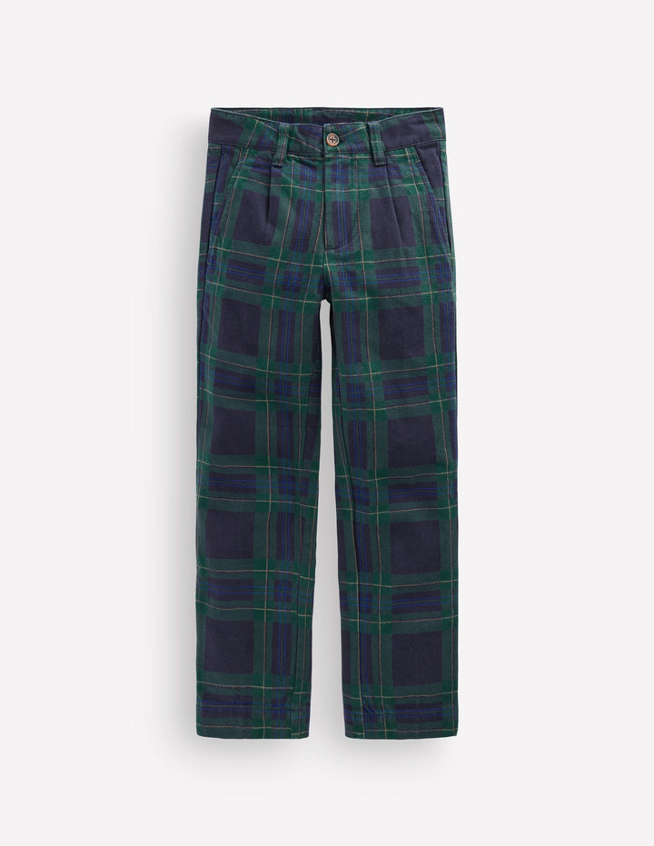 Elegante Hose mit Karomuster-Marineblau, Grün und Blau