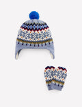 Ensemble en maille motif jacquard bébé-Flocons de neige bleu chiné