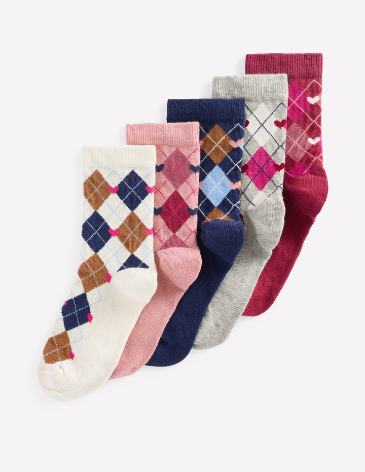 Socken im 5er-Pack-Bunt, Argyle-Muster