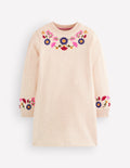 Ida Sweatshirtkleid mit Applikation-Haferbeige Blumenmuster Stickerei
