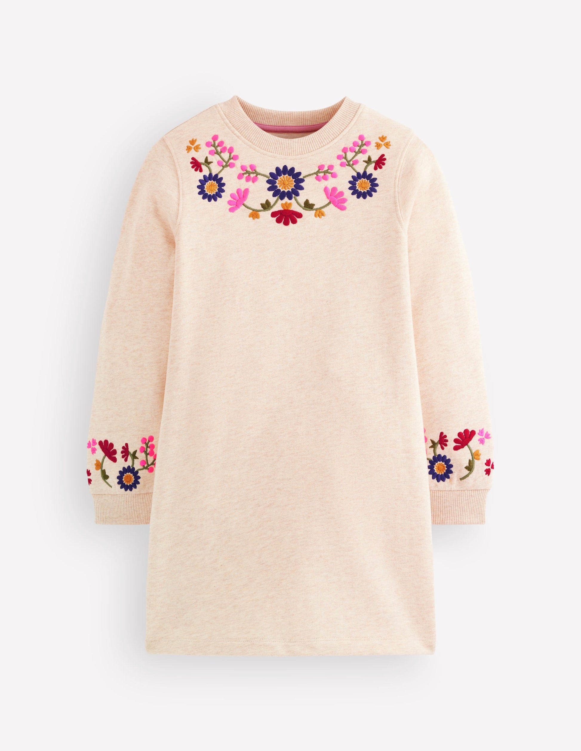 Ida Sweatshirtkleid mit Applikation-Haferbeige Blumenmuster Stickerei-1