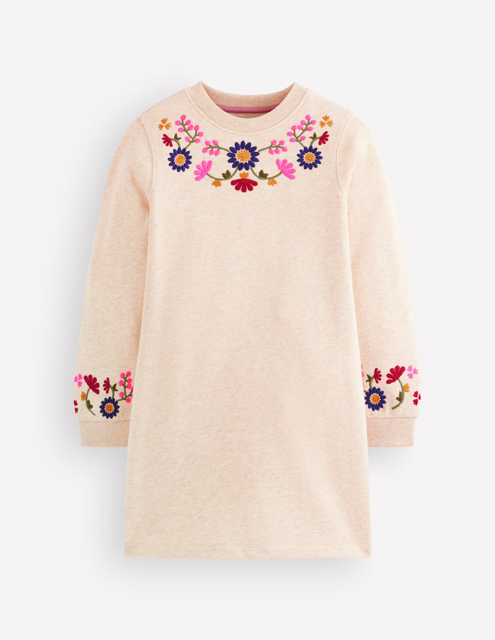 Ida Sweatshirtkleid mit Applikation-Haferbeige Blumenmuster Stickerei