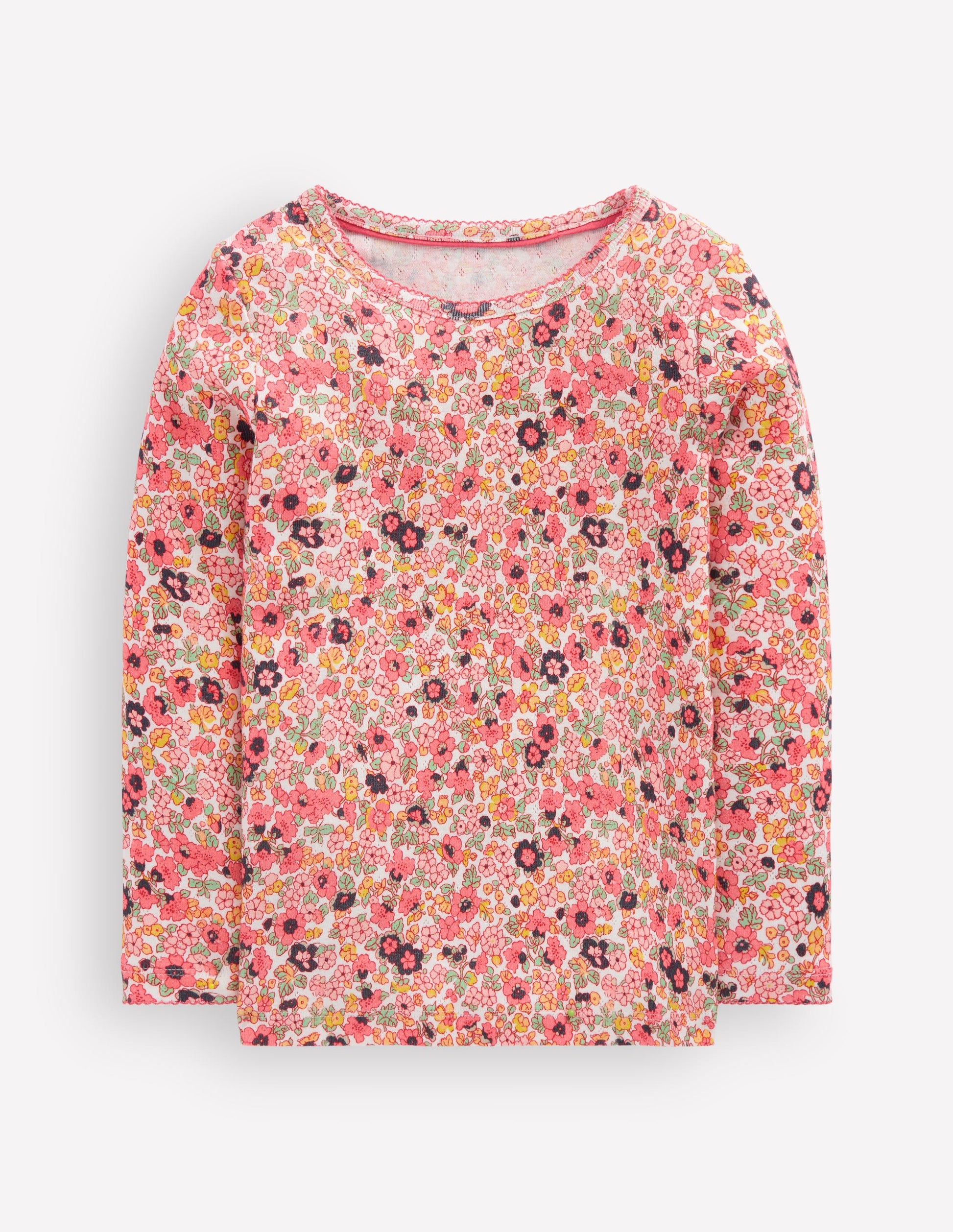 Langärmeliges Oberteil mit Pointelle-Muster-Pink Geblümt-1