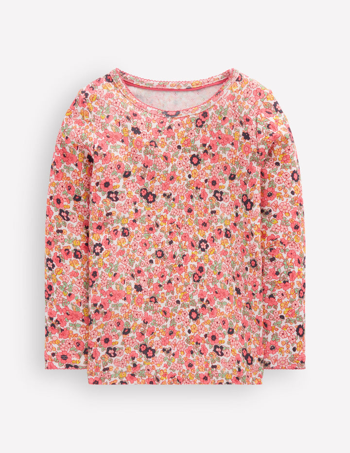 Langärmeliges Oberteil mit Pointelle-Muster-Pink Geblümt