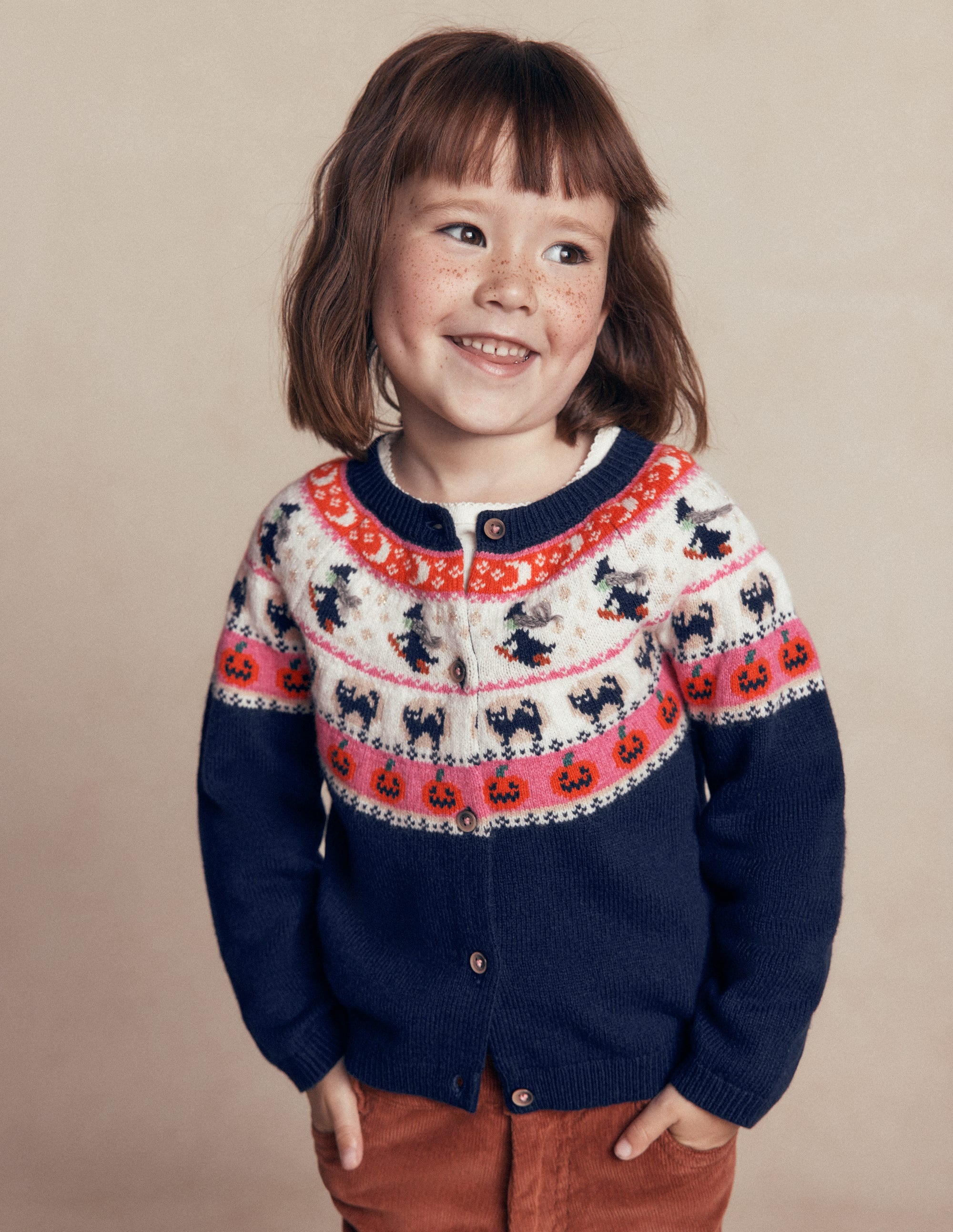 Edie Fair-Isle-Strickjacke-Schuluniform-Marineblau Halloween - Image 1