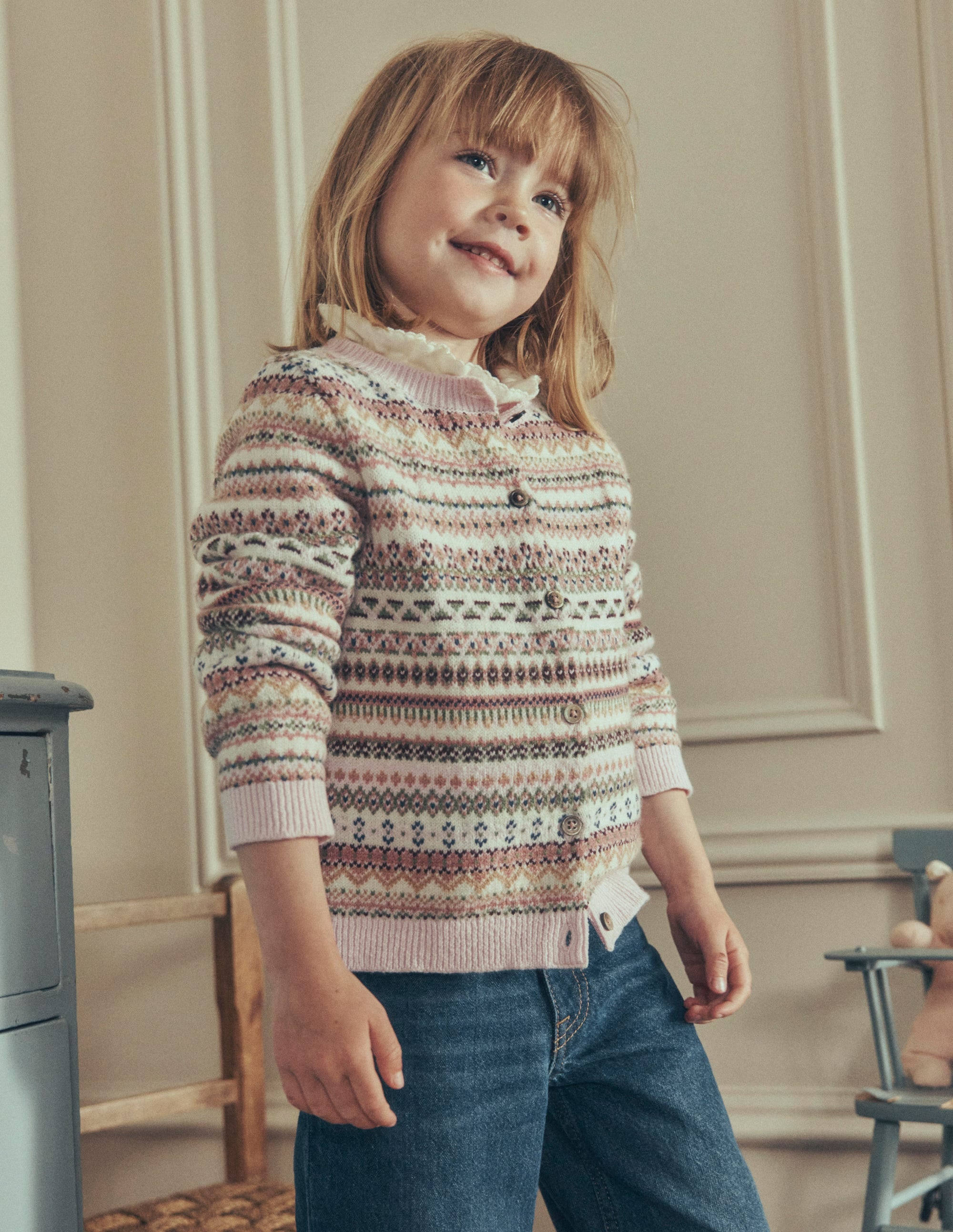 Edie Fair-Isle-Strickjacke-Rosa Heidekraut Fair Isle - Image 1