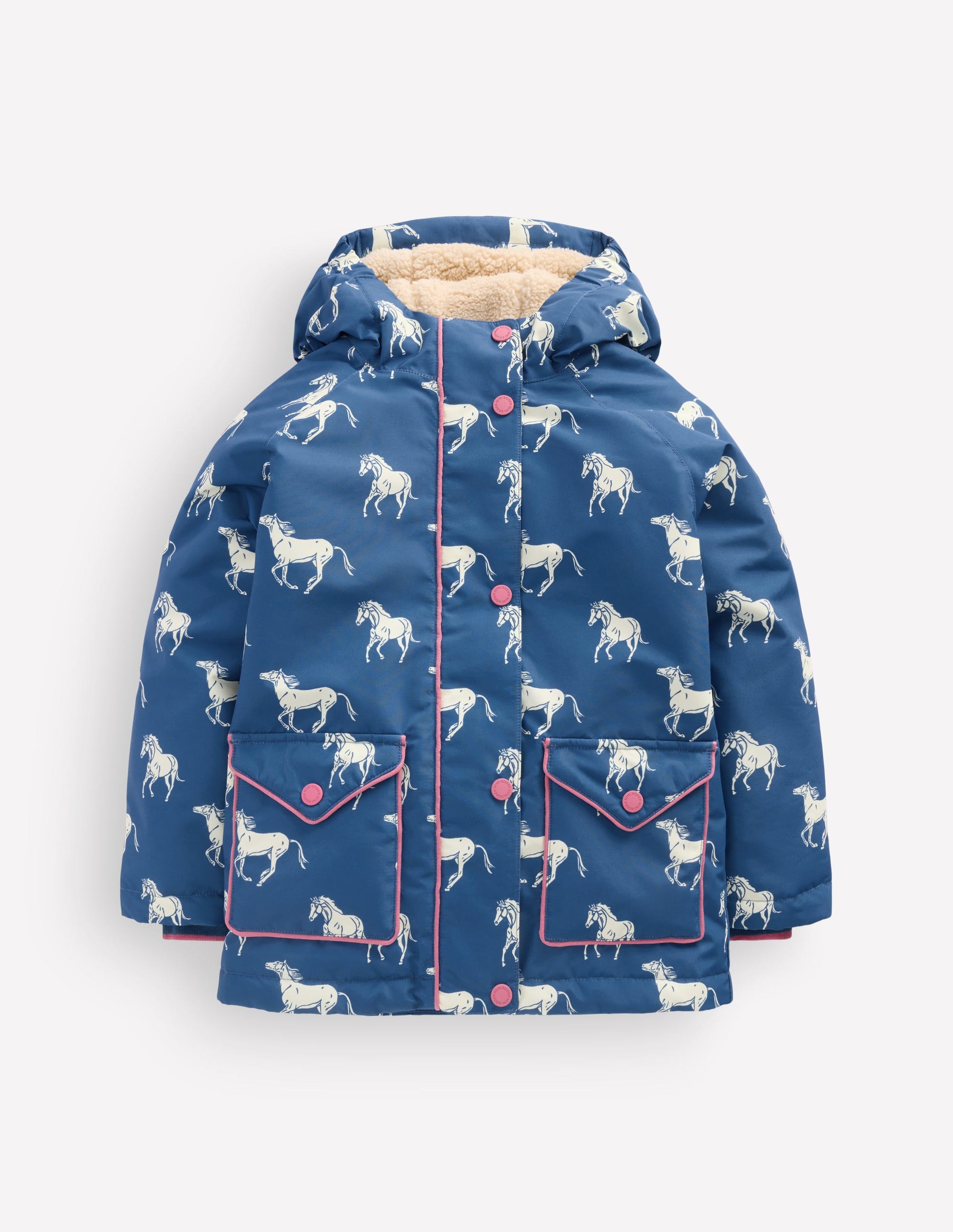 Anorak mit Sherpa-Futter-Turmalinblau Kleine Pferde-1