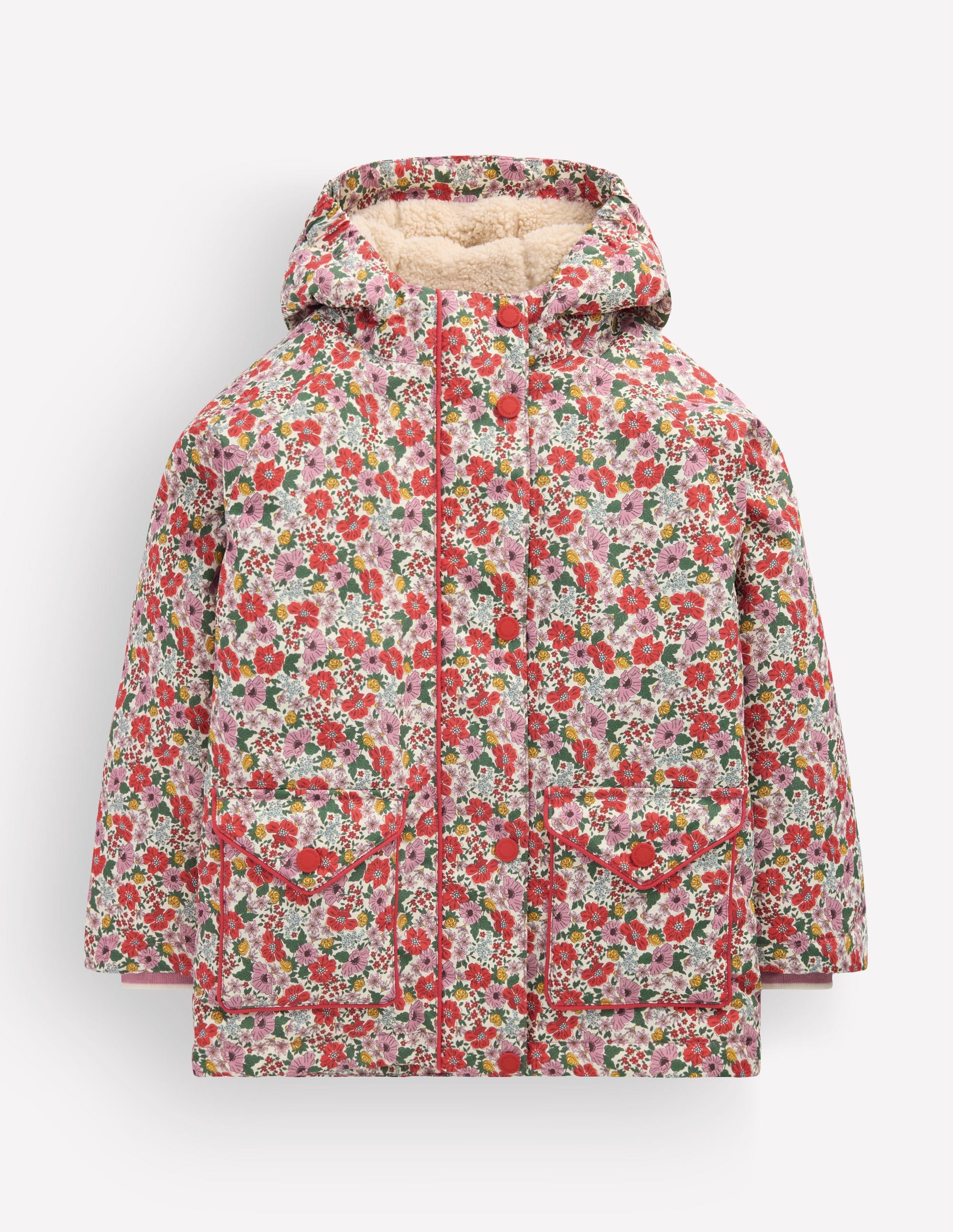 Anorak mit Sherpa-Futter-Sanftes Cremeweiß Gartenblumenbeet-5