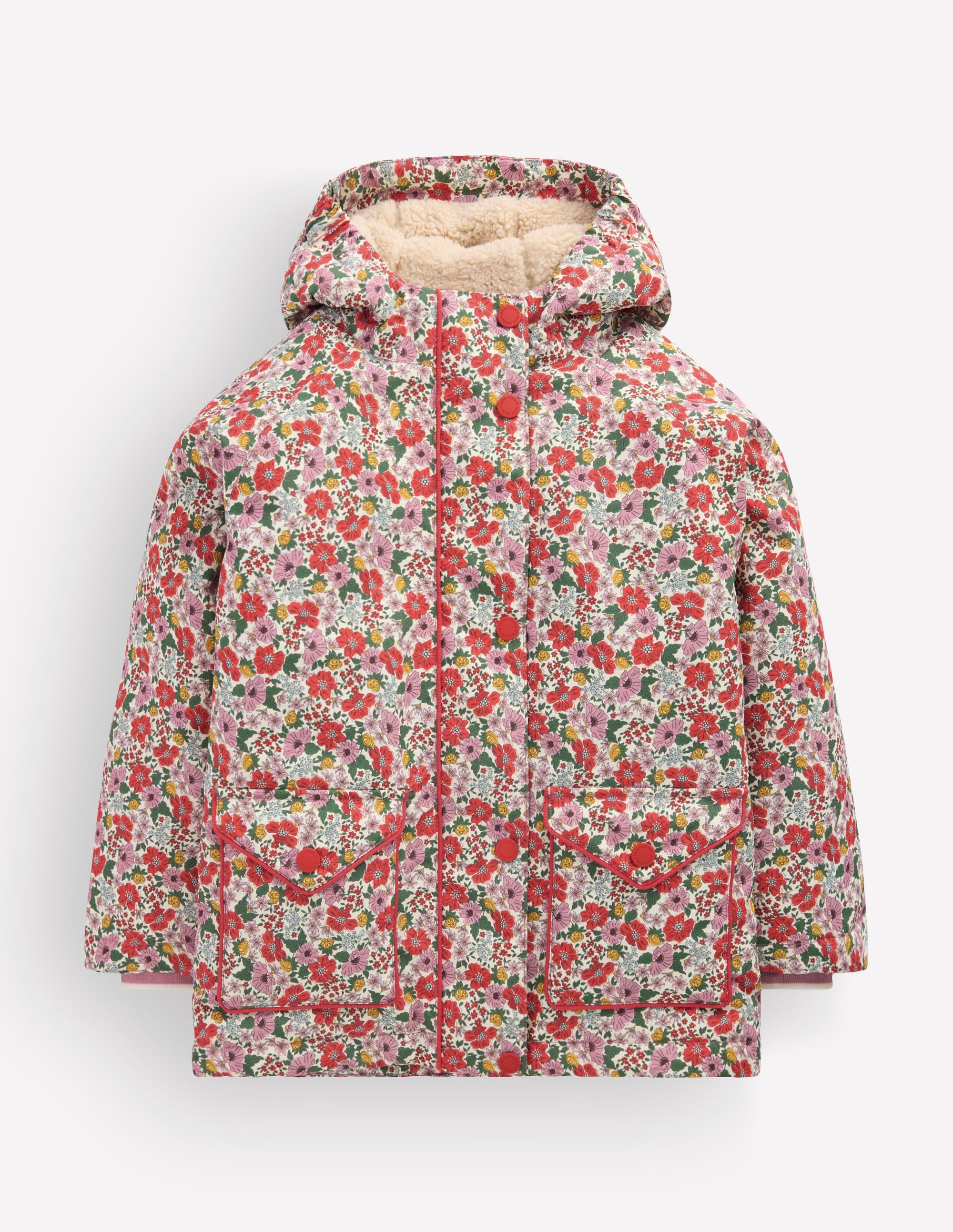 Anorak mit Sherpa-Futter-Sanftes Cremeweiß Gartenblumenbeet - Image 5