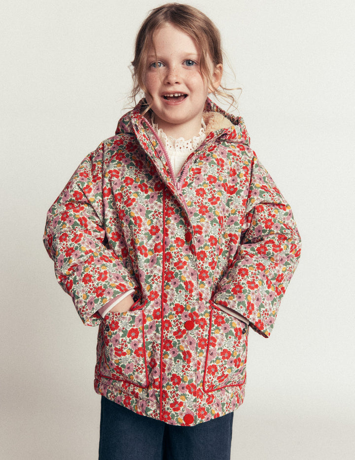 Anorak mit Sherpa-Futter-Sanftes Cremeweiß Gartenblumenbeet