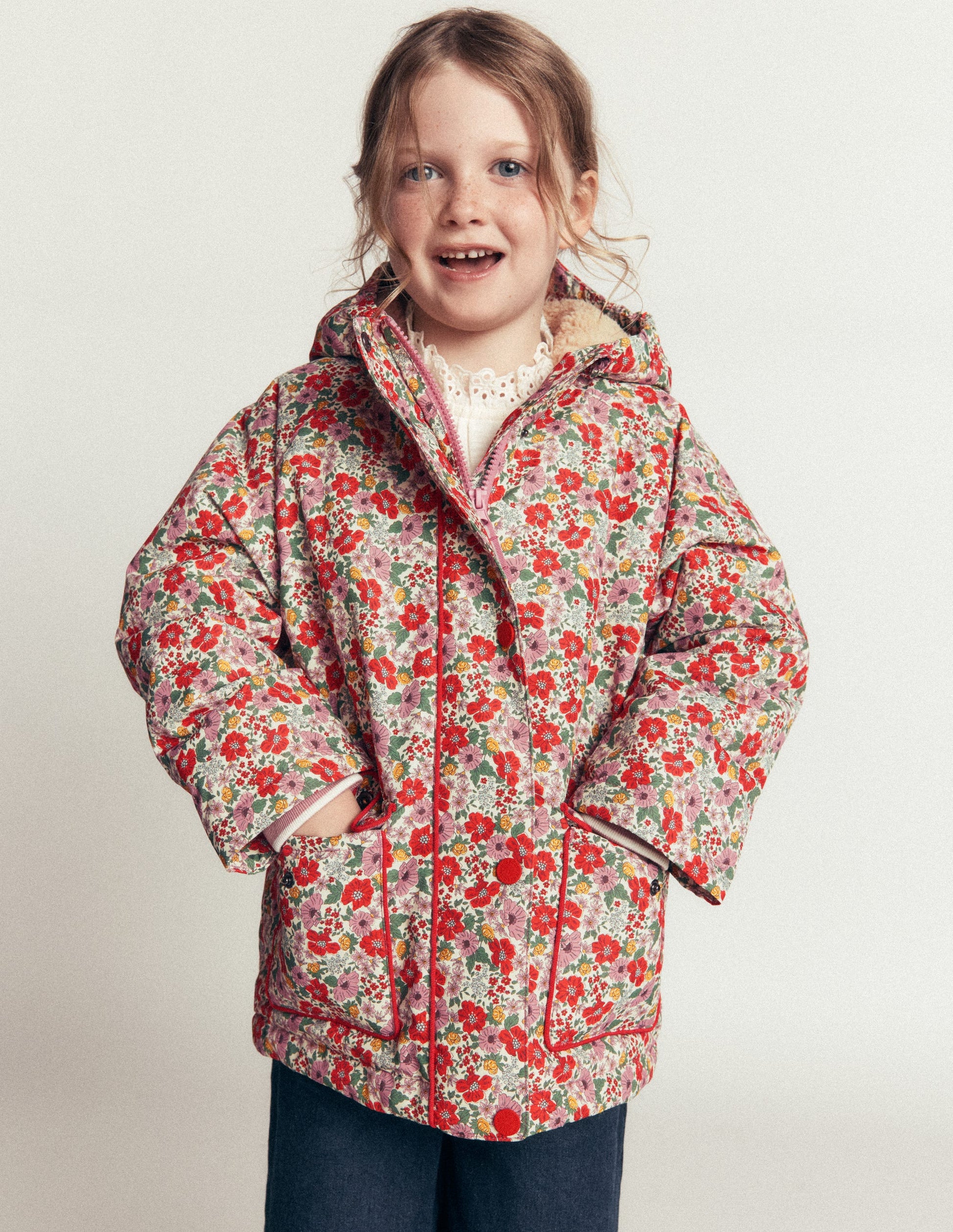 Anorak mit Sherpa-Futter-Sanftes Cremeweiß Gartenblumenbeet-1