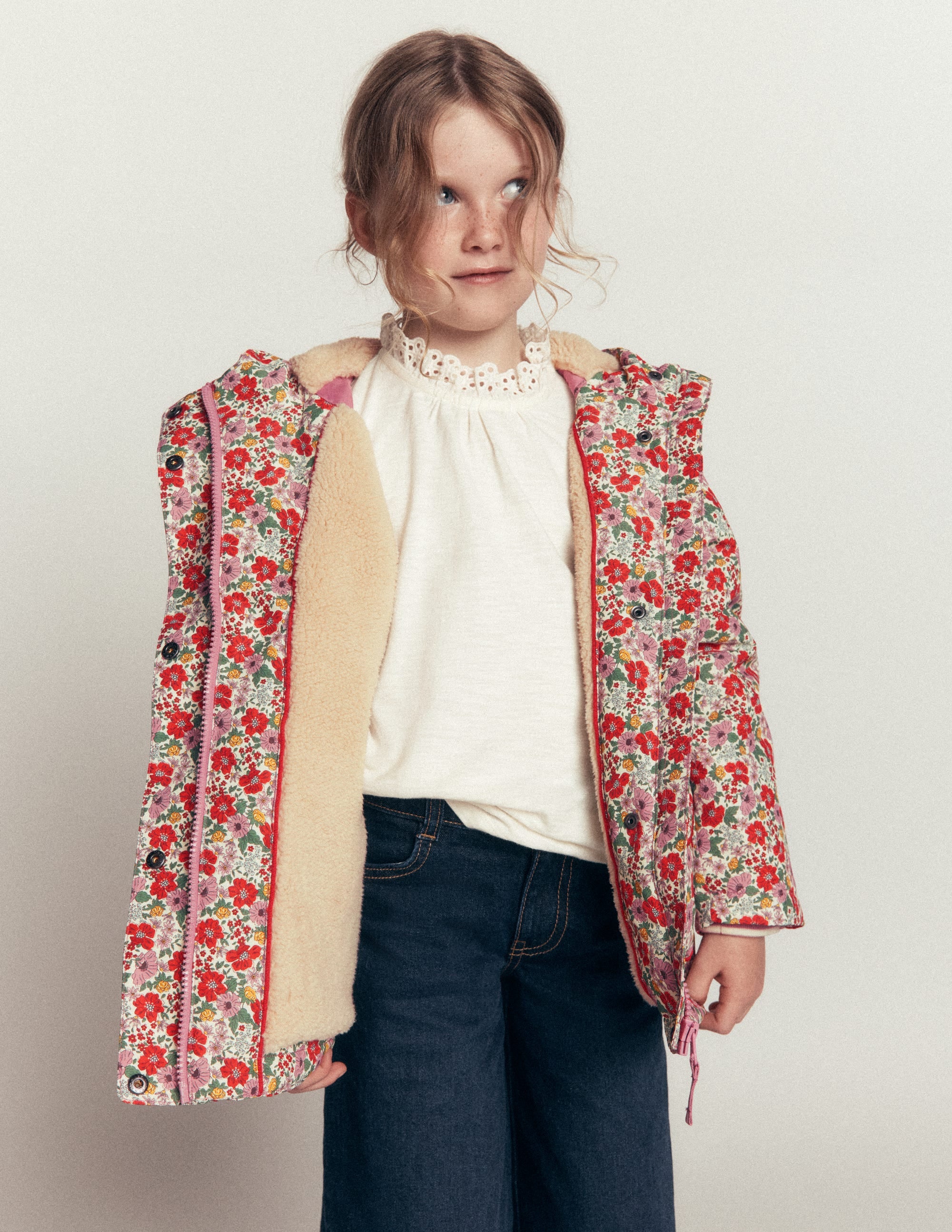 Anorak mit Sherpa-Futter-Sanftes Cremeweiß Gartenblumenbeet - Image 3