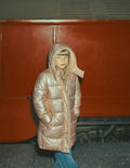 Wattierte Jacke in langer Form-Antikes Messing