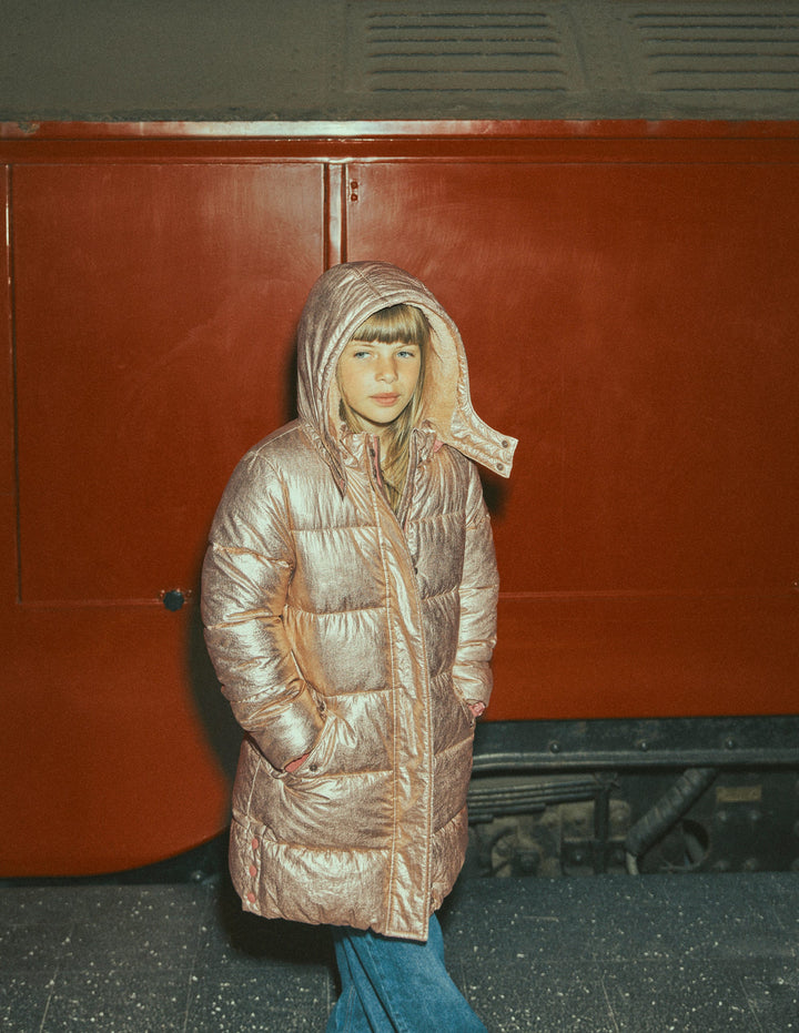 Wattierte Jacke in langer Form-Antikes Messing
