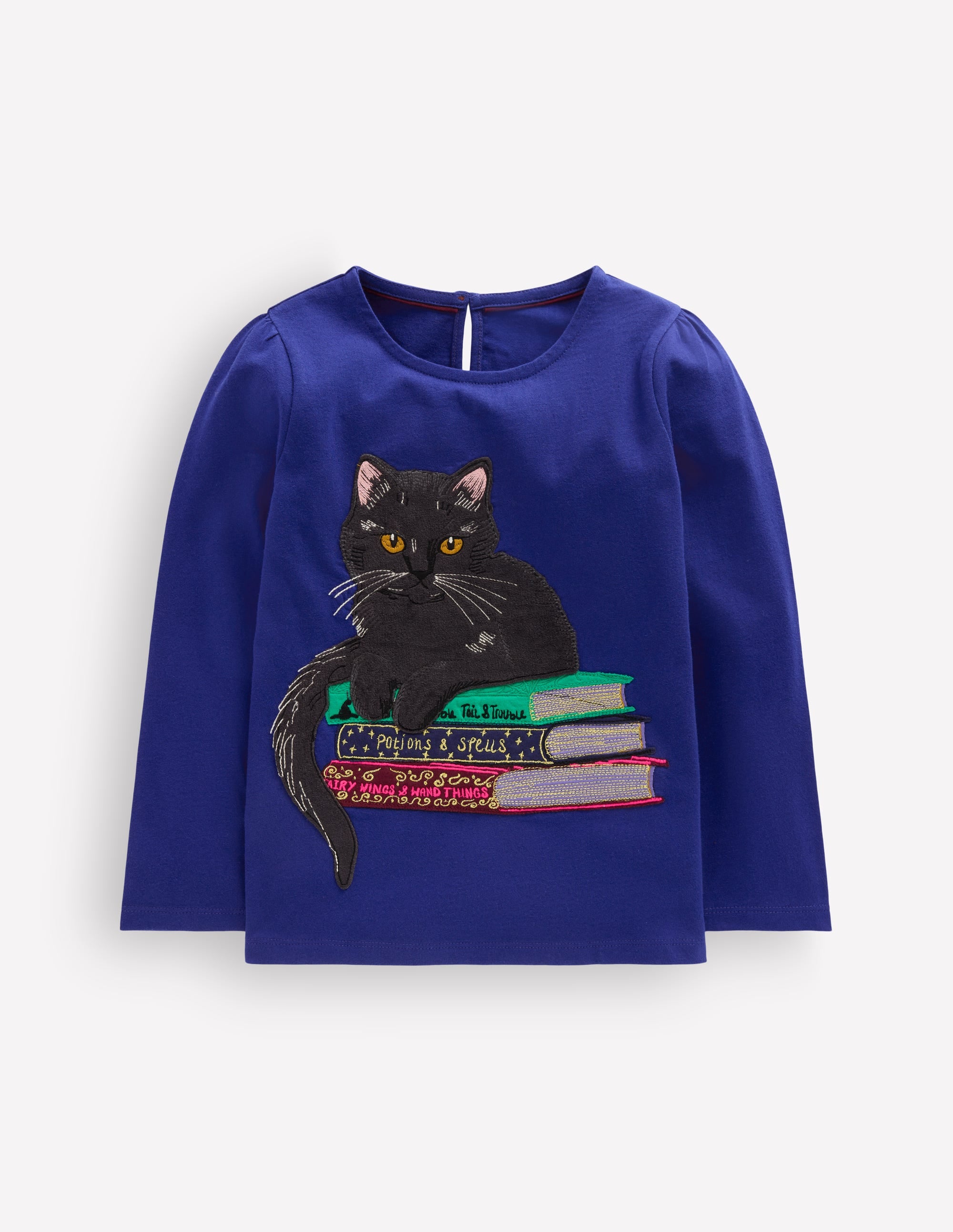 Langarmshirt mit Puffärmeln und Applikation-Leuchtendes Blau Katze - Image 3