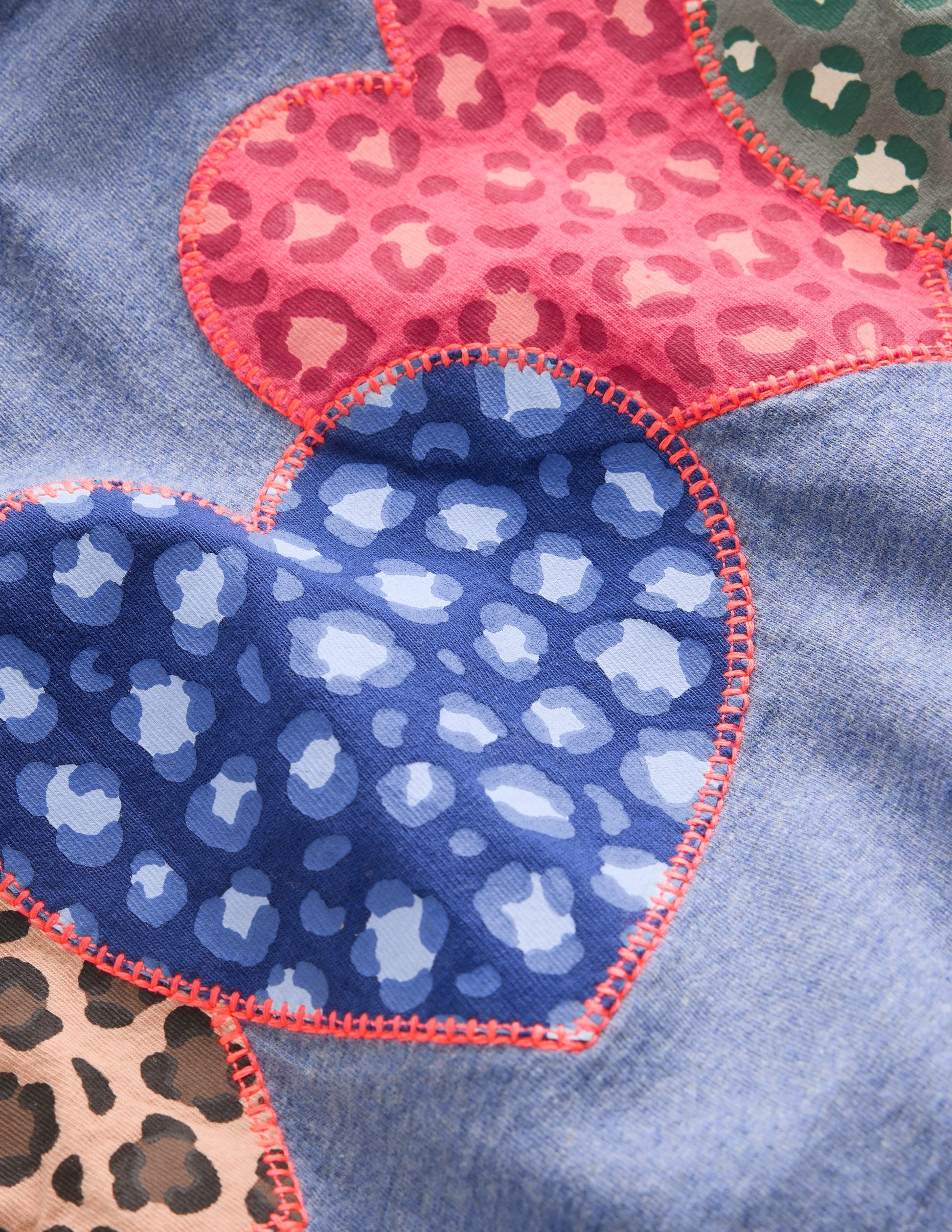 Langarmshirt mit Puffärmeln und Applikation-Blau Meliert Patchwork-Herzen-3