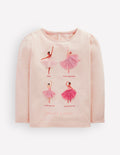 Langarmshirt mit Puffärmeln und Applikation-Botanisches Rosa Ballerinas