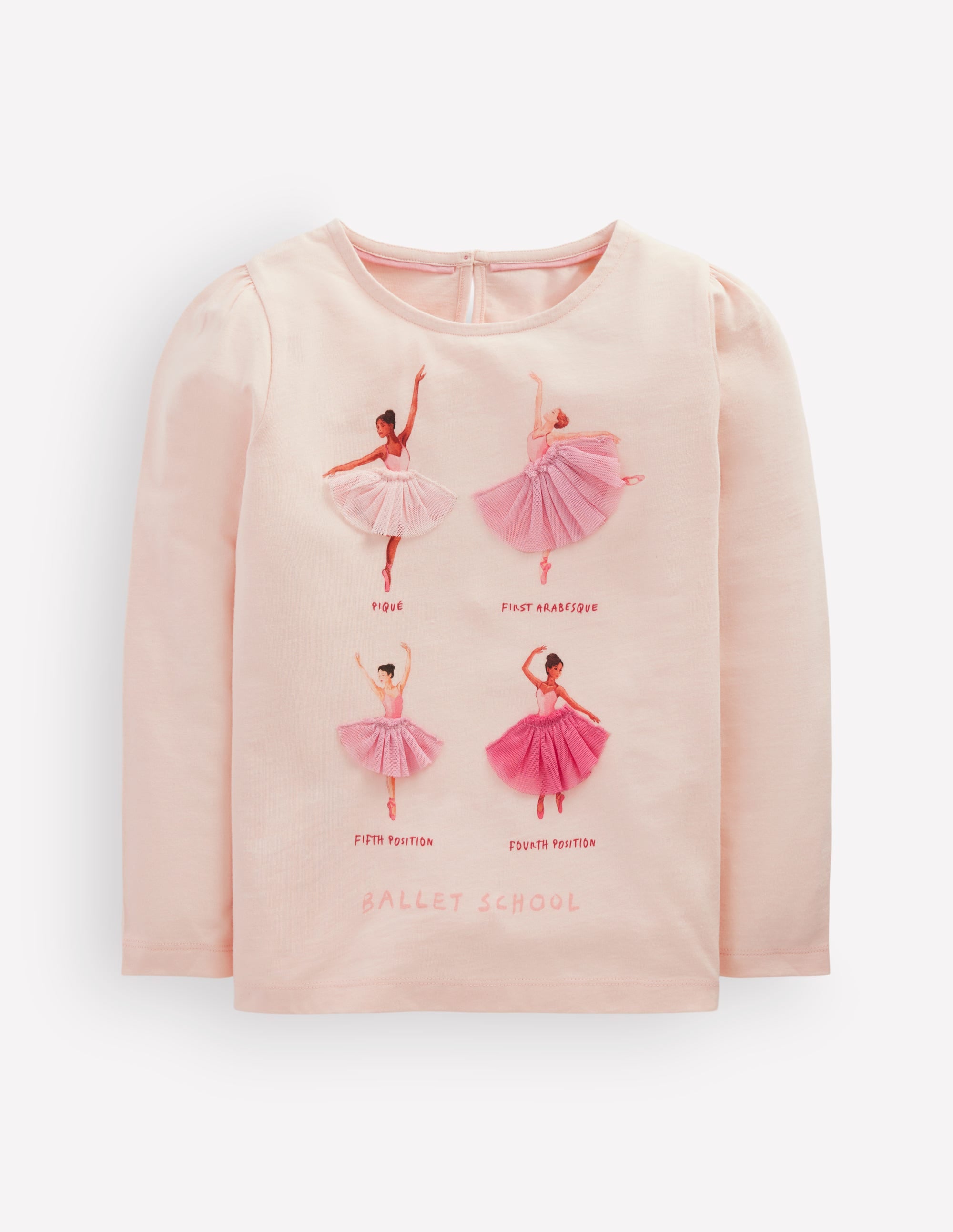 Langarmshirt mit Puffärmeln und Applikation-Botanisches Rosa Ballerinas - Image 1