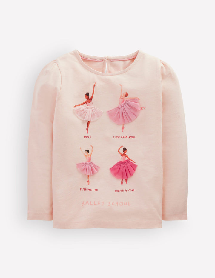 Langarmshirt mit Puffärmeln und Applikation-Botanisches Rosa Ballerinas