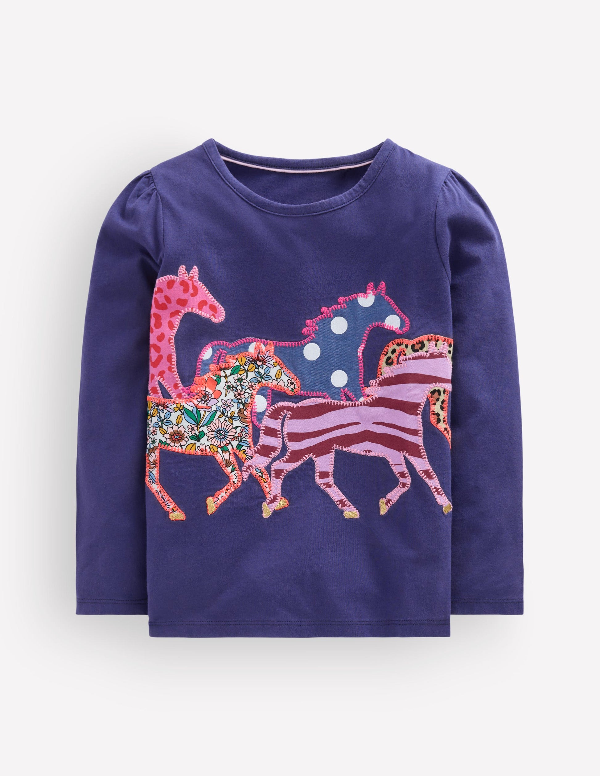 Langarmshirt mit Puffärmeln und Applikation-Schuluniform-Marineblau Pferde-1