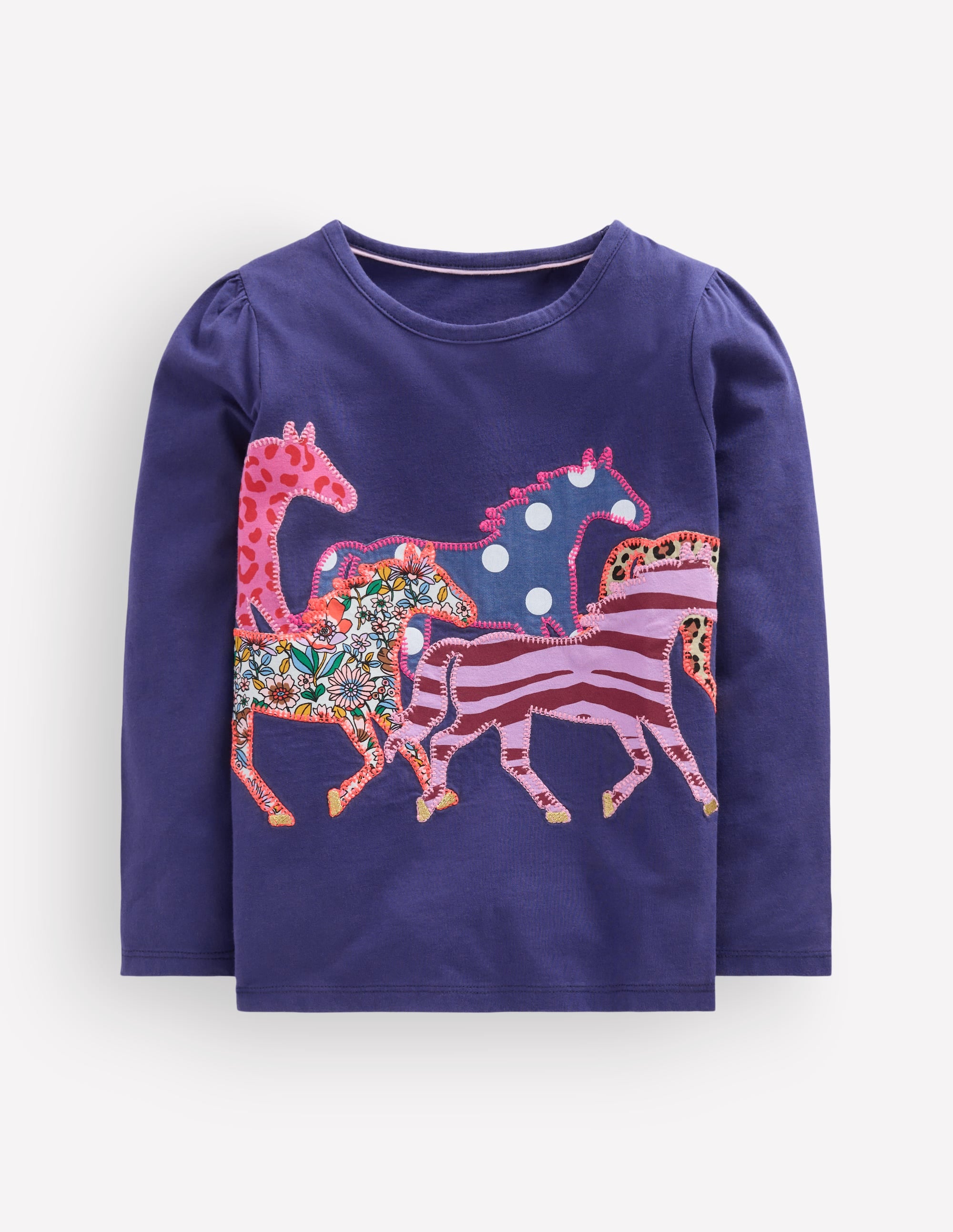 Langarmshirt mit Puffärmeln und Applikation-Schuluniform-Marineblau Pferde - Image 1
