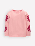 Langarmshirt mit Puffärmeln und Applikation-Rosa Meliert Blumen