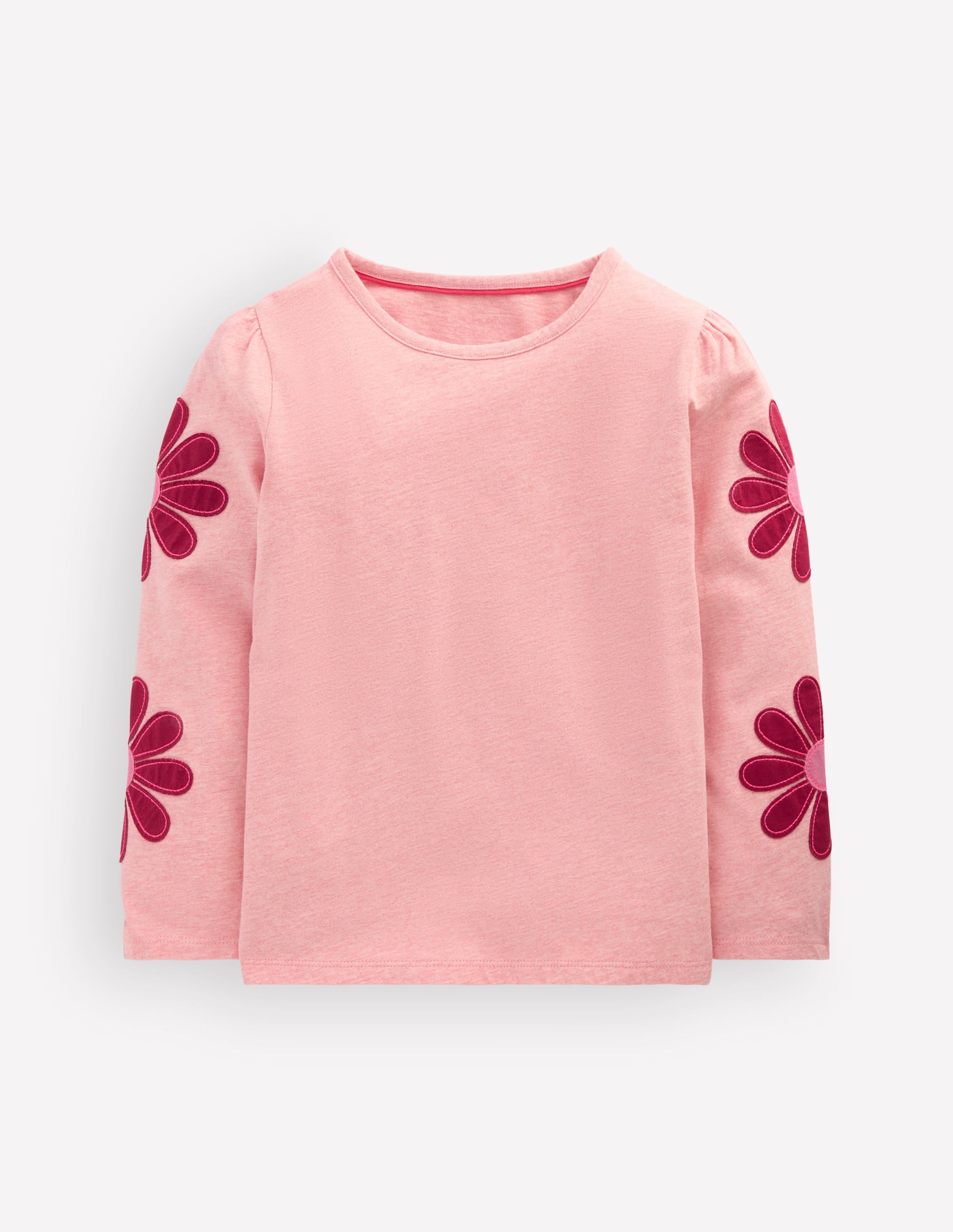 Langarmshirt mit Puffärmeln und Applikation-Rosa Meliert Blumen - Image 1