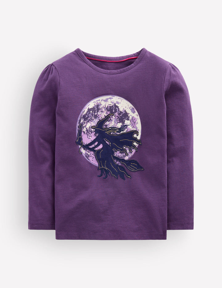 Langarmshirt mit Puffärmeln und Applikation-Mystisches Violett Hexen