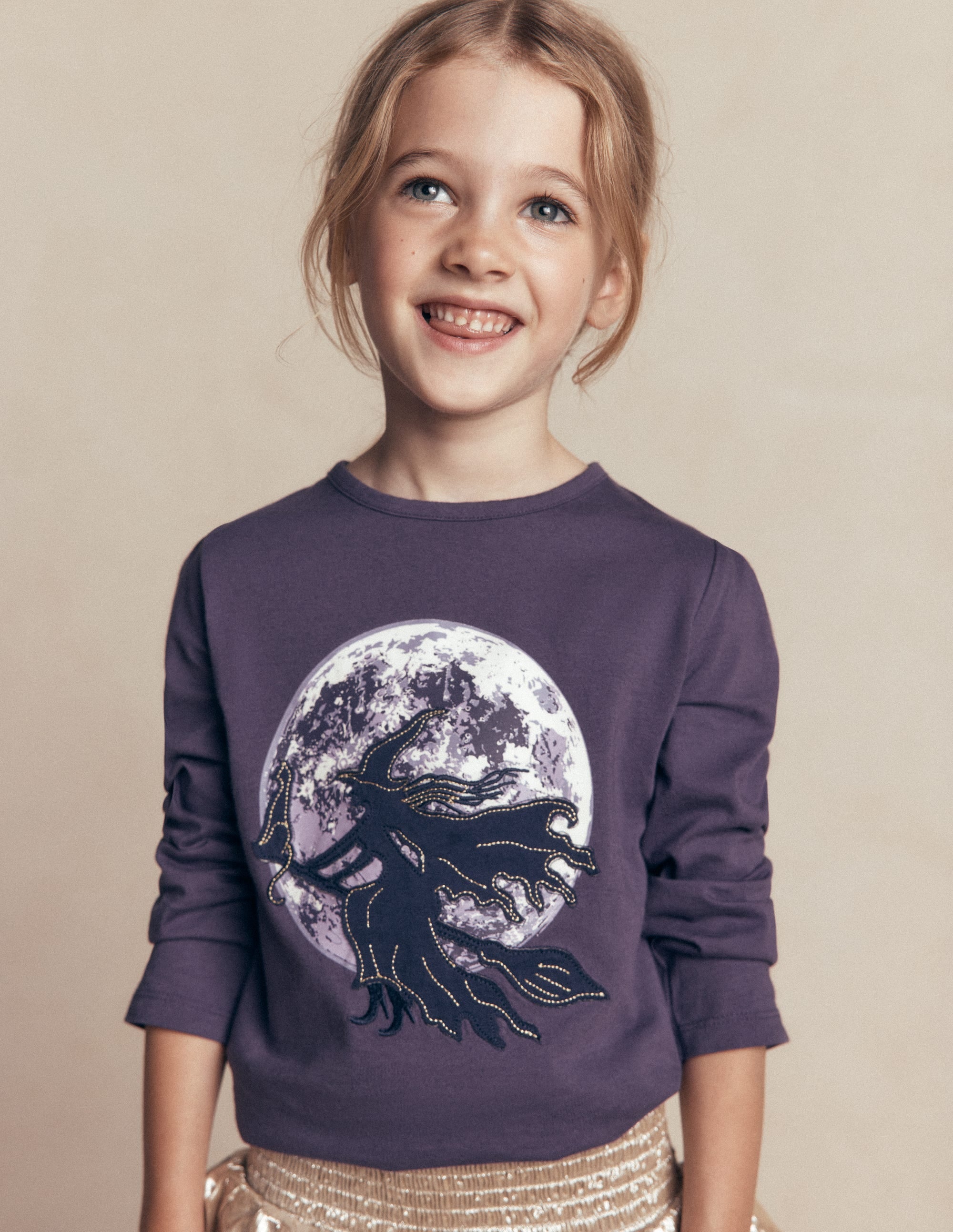 Langarmshirt mit Puffärmeln und Applikation-Mystisches Violett Hexen - Image 1