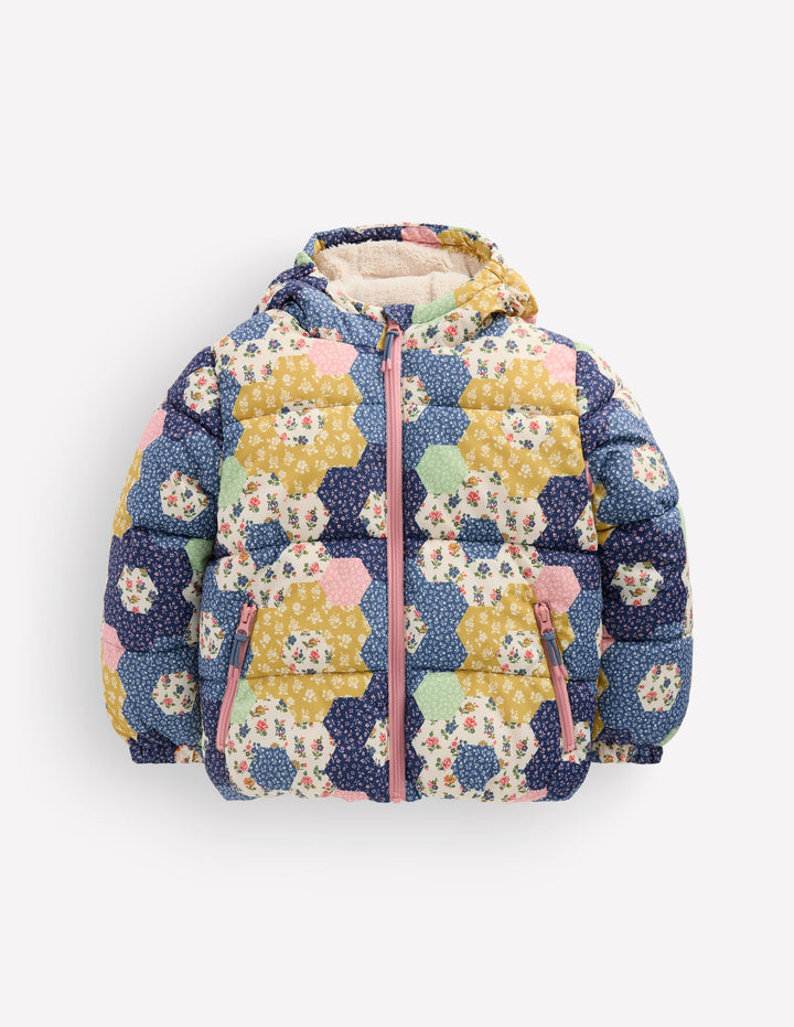 Origineller wattierter Mantel-Patchwork-Blumen